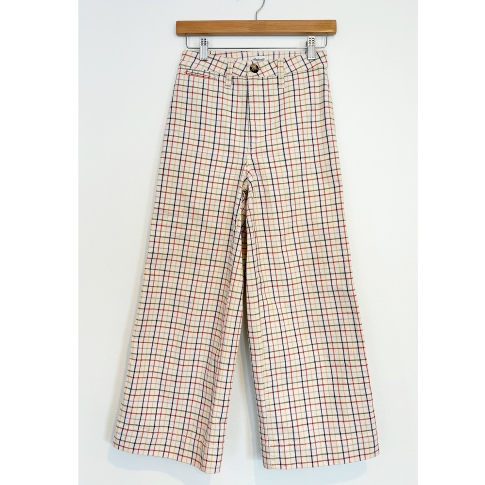 Madewell || Emmett Wide-Leg Crop Pants in Rainbow Windowpane Cream‎ 23 - Picture 2 of 10